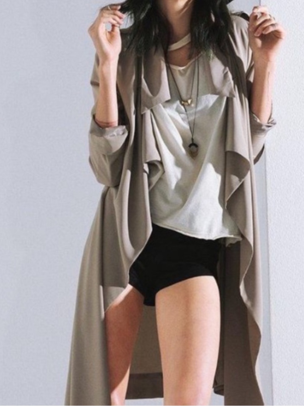 UNIF Tan Flasher Drapey Tan Trench Coat size L NWT